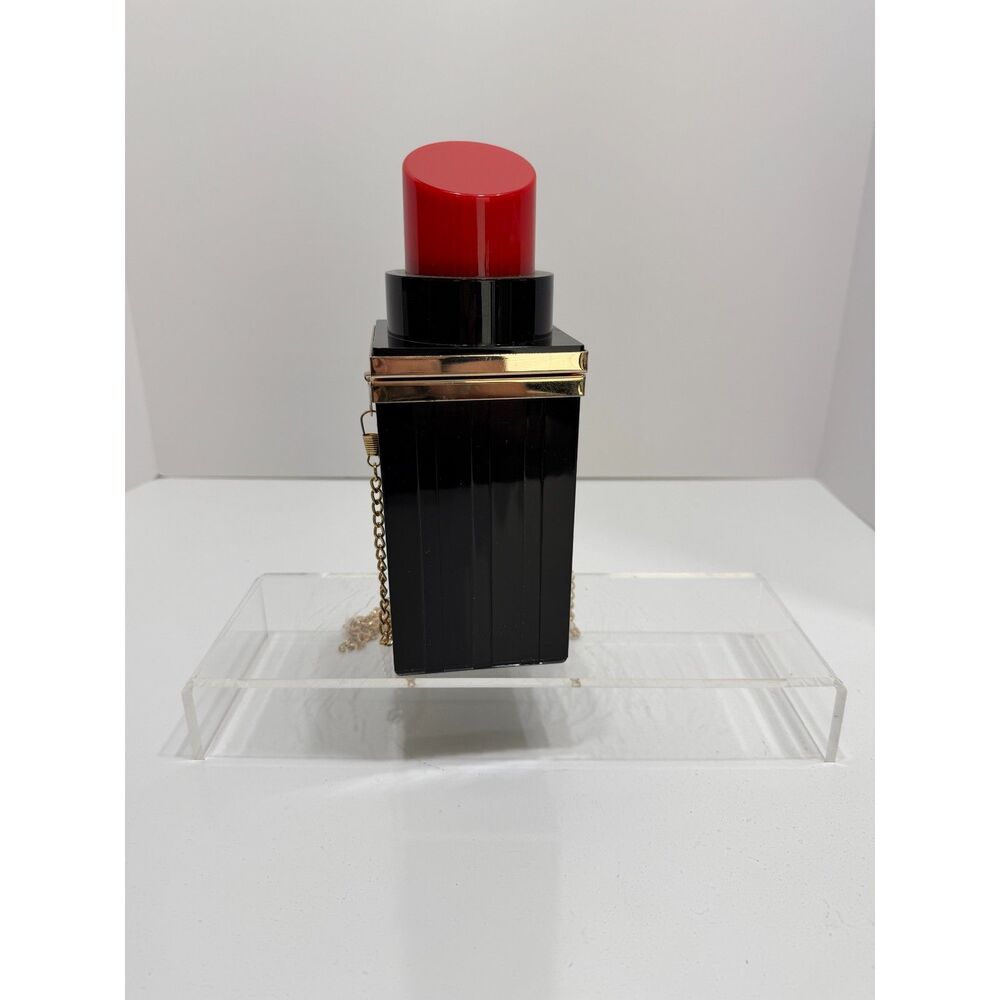 Women Acrylic Black Lipstick Shape Evening Bags Purses Clutch Banquet Handbag